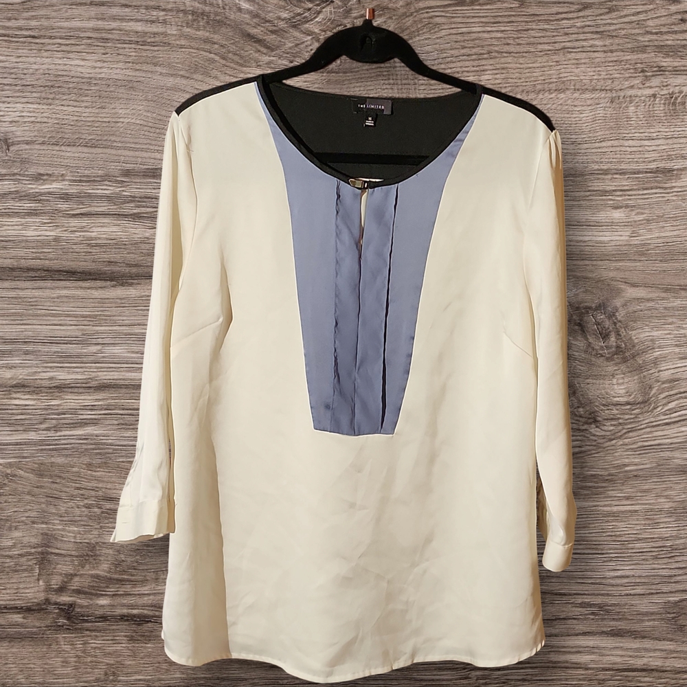 THE‎ LIMITED | Cream, Blue, Black Colorblock Office Career Minimalist Blouse | M